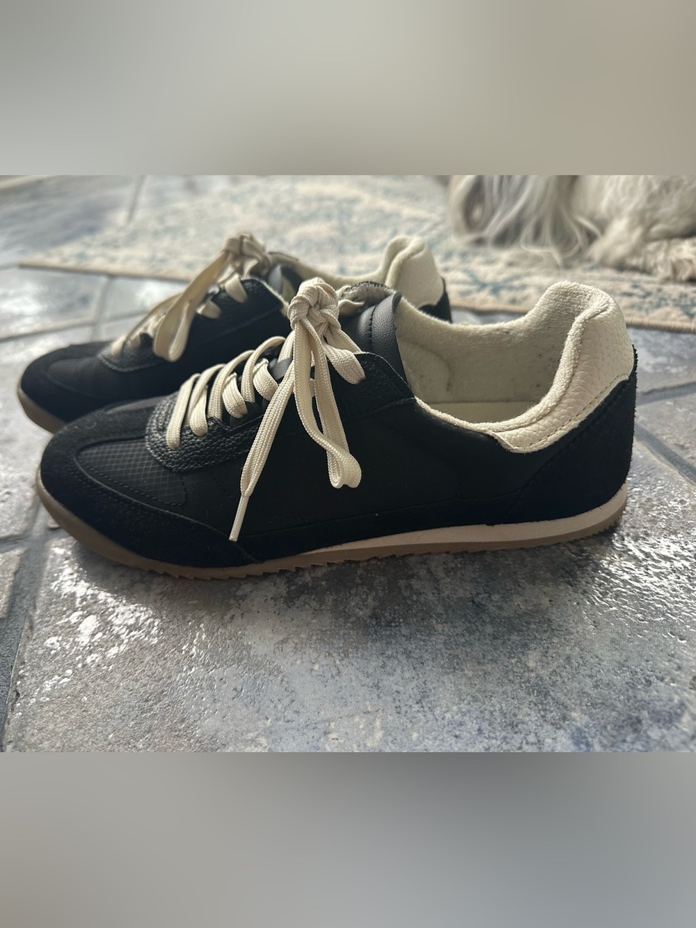 Nicole Miller Casual Black Low-Top Sneakers with Cream Laces
